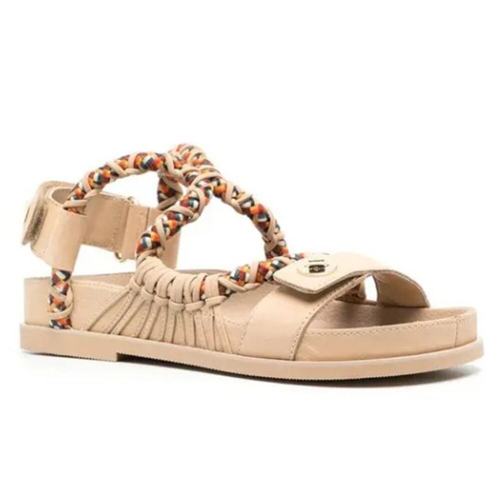 Sandro Helga Interwoven Low-Heel Sandals in Sand Beige, Size 38
